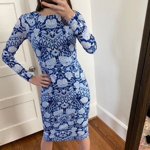Blue and White Floral print Maggy London Dress